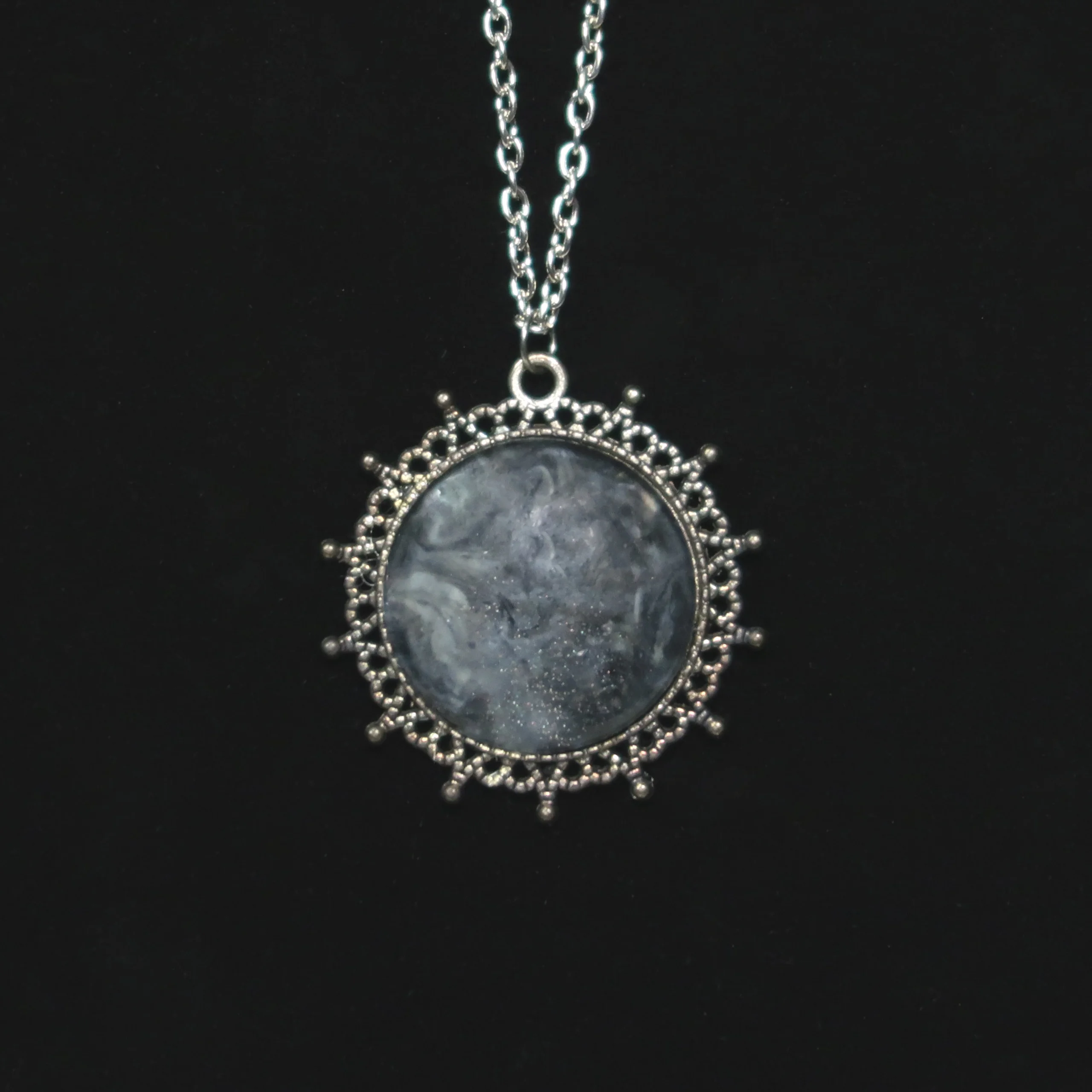 Black Marbled Silver Pendant - $18.00