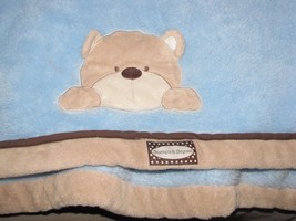 BLANKETS &amp; AND BEYOND BABY BOY BLUE BROWN TAN BEIGE TRIM EDGE TEDDY BEAR... - $35.63