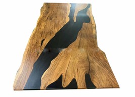 Custom Order Black Epoxy Resin Table Top, Acacia Wooden Table, Patio Hom... - $549.79+