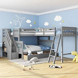 Merax Bunk Bed with a Loft Attached, Triple Bedframe with Drawers, Guard... - $1,612.99