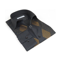 Men CEREMONIA Turkey Shirt 100% Cotton Fancy Rhine Stones #Rio 15 Black Slim Fit image 3