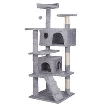 55&#39;&#39; Cat Tree Tower With Sisal Posts Sturdy Cat Activity Center Light Grey - £66.04 GBP