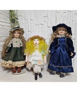 Vintage Porcelain &amp; Folk Art Dolls Lot + Wicker Chair – Collector Displa... - $80.11 CAD