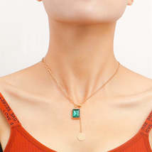 Green Crystal &amp; 18K Gold-Plated Sequin Drop Necklace - £11.21 GBP