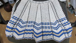 &quot;&quot;Hand Crocheted Vintage Apron&quot;&quot; Blue &amp; Ivory - £10.30 GBP