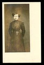 Vintage RPPC Real Photo Postcard Lady Edwardian Mourning Dress Fancy Bel... - $12.86