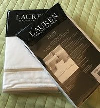 RALPH LAUREN SPENCER BORDER SATEEN 1pc EURO SHAM CLASSIC TAN   TAN/ WHIT... - $39.32