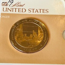 Franklin Mint Coin Medal History United States Bronze Wilson Signs Peace Treaty - £15.37 GBP