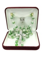 Green Crystals Rosary Beads Necklace Jerusalem Soil Centerpiece &amp; Cathol... - $19.68