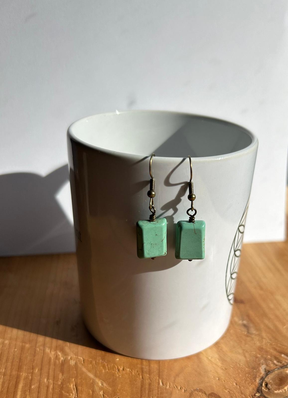Light Acqua Green Dyed Howlite Gemstone Bead Earrings - $16.00