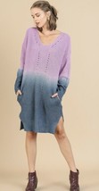 Umgee Sweater Dress Ombre Purple Blue Open Knit Long Sleeve Pockets NEW - $28.75 CAD