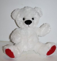 Russ White Plush Red Feet Teddy Bear 7&quot; Small Bean Bag Stuffed Animal So... - $12.60