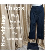 New With Tag Chico&#39;s Size 0 Black Crop Relax Fit Cargo Pants - $26.00