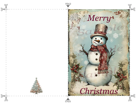 Rustic Snowman Merry Christmas Snow Tree Digital Download Printable Card Blue  - £3.14 GBP