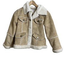 Talbots Kids Girls Tan Faux Suede &amp; Fur Lined Coat Size 10 Button &amp; Pockets - $33.64