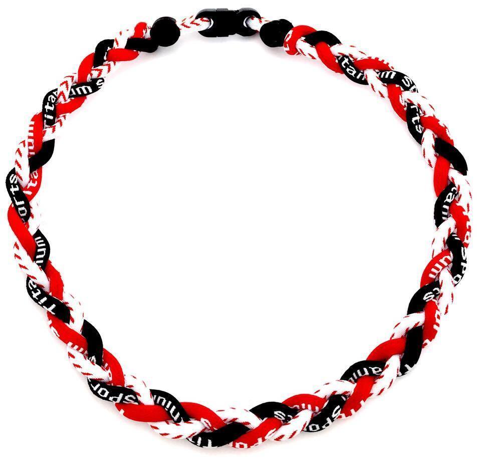 Red Black White Baseball Stitch 3 Rope Tornado Twist Braid Necklace 18