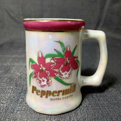 Primary image for Vintage Peppermill Hotel Casino Hand Painted Ceramic Mini Mug / Shot Glass