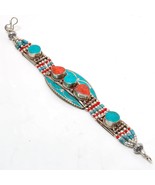 Tibetan Turquoise Coral Handmade Christmas Gift Bracelet Nepali 7-8&quot; SA ... - £11.35 GBP