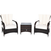 3PCS Rattan Furniture Set Chair Coffee Table Conversation Set Outdoor W/ Cushion - £209.52 GBP