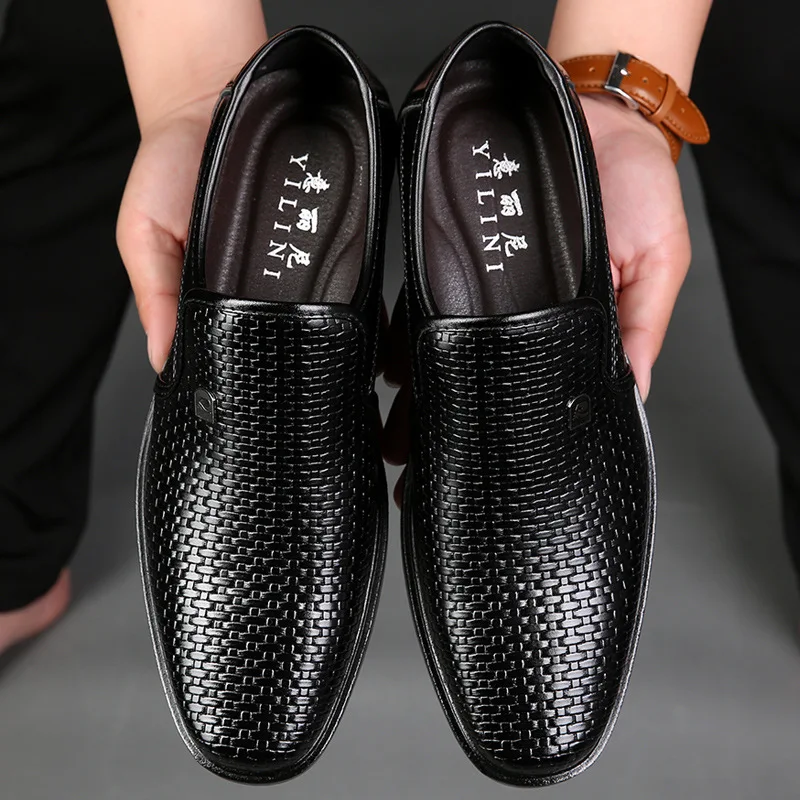 Her fashion men business dress loafers pointed toe black shoes oxford breathable formal thumb200