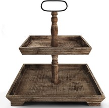 Farmhouse Two Tier Tray - Wooden Tiered Tray Decor Holder - Two Tier, Rustic - £35.54 GBP