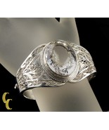 Sterling Silver .925 Bangle Bracelet Colorless Spinel Leaf Vine Design - £266.52 GBP