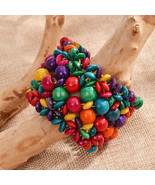 Wooden Women&#39;s Beaded Bohemian Style Bracelet Stretch Multicolor Handmad... - $256.63 MXN