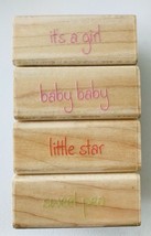 Rubber Stampede 4 Little Stamps Baby Sweet Pea It's a Girl Little Star Script - $3.49