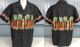 Hawaiian Reserve Black XL Surfboards XL Tropical Resort Button Shirt Cotton - $17.34