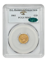 1861 G$1 PCGS/CAC MS65 ex: D.L. Hansen - $3,564.75