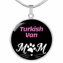 Turkish Van Cat Mom Necklace Circle Pendant Stainless Steel Or 18k Gold 18-22&quot; - £35.79 GBP