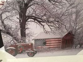 Led Americana Tractor and Flag Barn Print- Battery Operated image 2