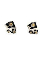 Signed Flli Menegatti Italy 925 Sterling Silver Floral Black Enamel Earr... - £89.36 GBP