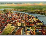 Aerial View Skyline and Ohio River Cincinnati Ohio OH UNP LInen Postcard... - $2.92
