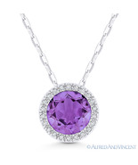 1.25 ct Round Cut Amethyst Gemstone &amp; Diamond Pendant 14k White Gold Nec... - €336,54 EUR