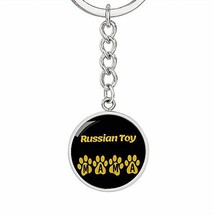 Dog Mom Gift Russian Toy Mama Circle Keychain Engraved 18k Gold - £35.98 GBP