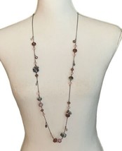 Long Beaded Necklace Pink Purple Faceted Crystal Sparkle Statement Necklace - £8.69 GBP