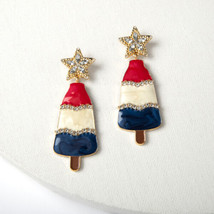 Plunder Earrings (New) Party In The Usa - Popsicle W/ Star On Top 2.5&quot; Drop - £14.27 GBP