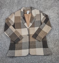 Coldwater Creek Jacket Womens 14P Wool Blend Coat Checkered Pattern Colorblock - £17.55 GBP