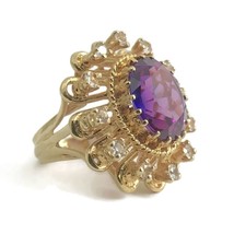 Authenticity Guarantee 
Large Oval Purple Amethyst CZ Cocktail Ring 18K Yello... - £1,619.86 GBP