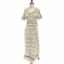 VTG Crocheted Maxi Dress Ecru Cotton Size  S/M Edwardian Style 1910s - $169.29