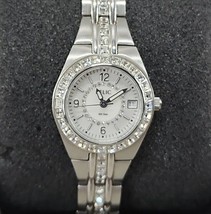 Relic Watch Silver Tone Pave Crystal Bezel &amp; Band ZR11788 Day 7.25&quot; Need... - $24.18
