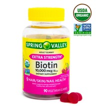 Spring Valley Biotin 10,000mcg Vegetarian Gummies Dietary Supplement 90 Count  - $27.89