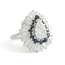 Authenticity Guarantee 
Pear Diamond Baguette Halo Sapphire Engagement Ring P... - £10,387.63 GBP