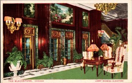 Vtg Postcard The Blackstone Hotel, Lobby Showing Elevators, Chicago IL. - £5.02 GBP