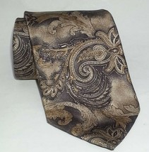 Barrington Men Dress Silk Tie Brown Paisley Print 60&quot; long 3.75&quot; wide Made in US - £15.15 GBP