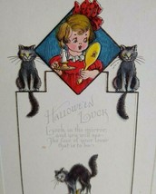 Halloween Postcard 3 Black Cats Girl With Mirror Signed E Von H Series 6027 Rare - £283.22 GBP