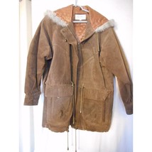 Hooded Leather Winter Coat Size M Zip front by d Linea - $558.00 MXN