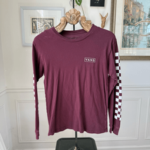 Vans Burgundy Long Sleeve Logo Checkerboard Tshirt S - $335.42 MXN