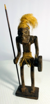 Rare &amp; Old Primitive Java Warrior Wooden Carving and Jute Tribal Sculptu... - $31.67